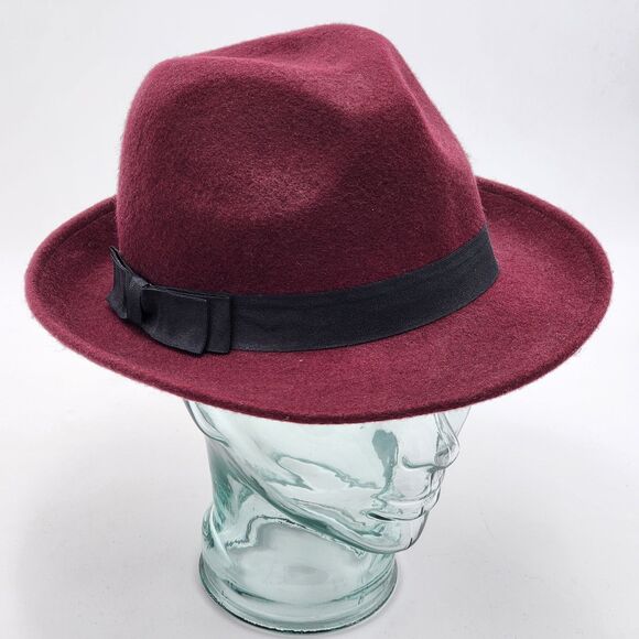 Forever 21 Wool Deep Red Ribbon Bow Band Fedora Hat - Picture 2 of 7